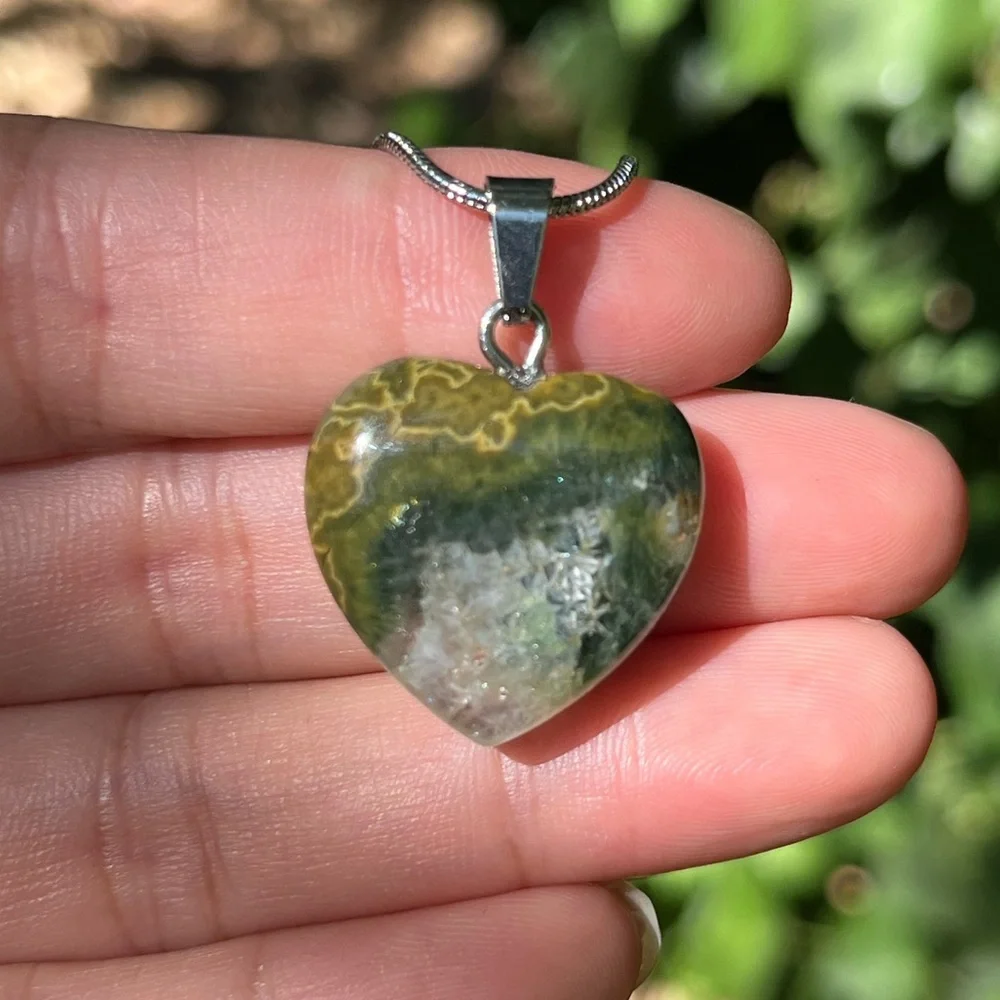 Cute stainless steel ocean jasper heart pendant 1544‎